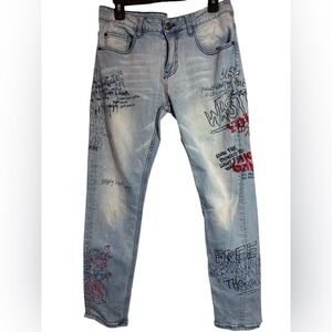 Young & Reckless Jeans Men's 30x30 Blue Denim Cotton Stretch Skinny Leg Zip Fly